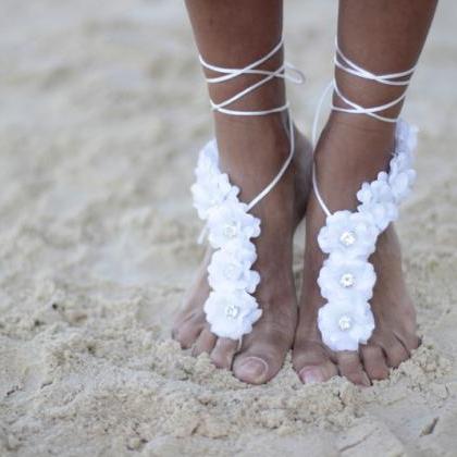 Snow White Beach Wedding Barefoot Sandals, Bangle,..