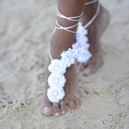 Snow White Beach Wedding Barefoot Sandals, Bangle,..