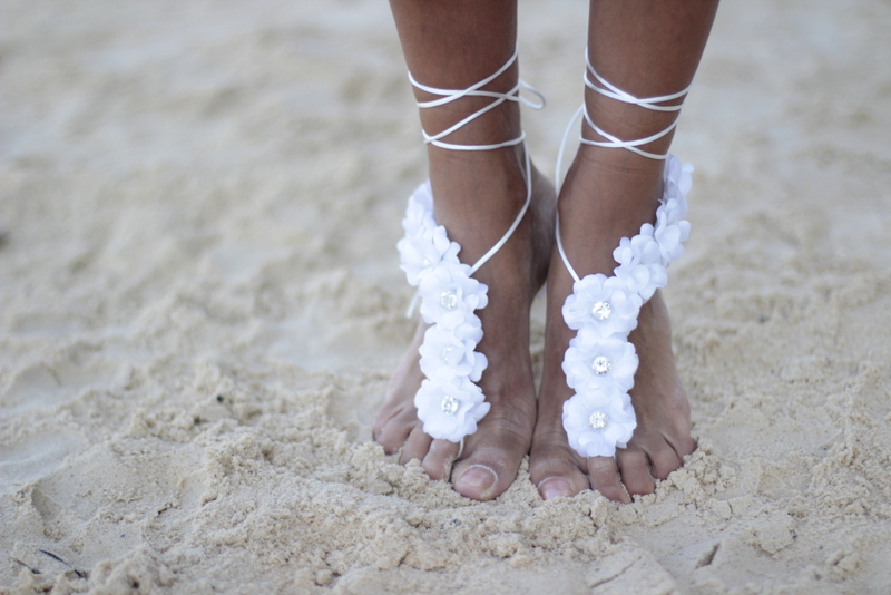 Snow White Beach Wedding Barefoot Sandals, Bangle, Wedding Anklet,nude Shoes